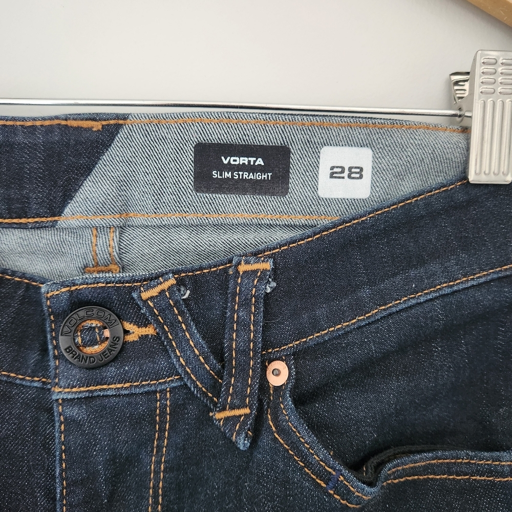 Volcom Dark Blue Straight Leg Jeans Classic Style Size 28 - Picture 3 of 8